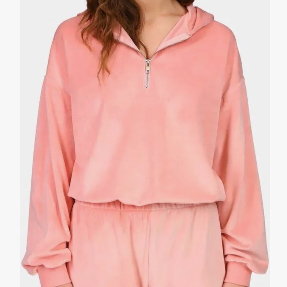 Sanctuary Pink Velvet half zip hoodie - S